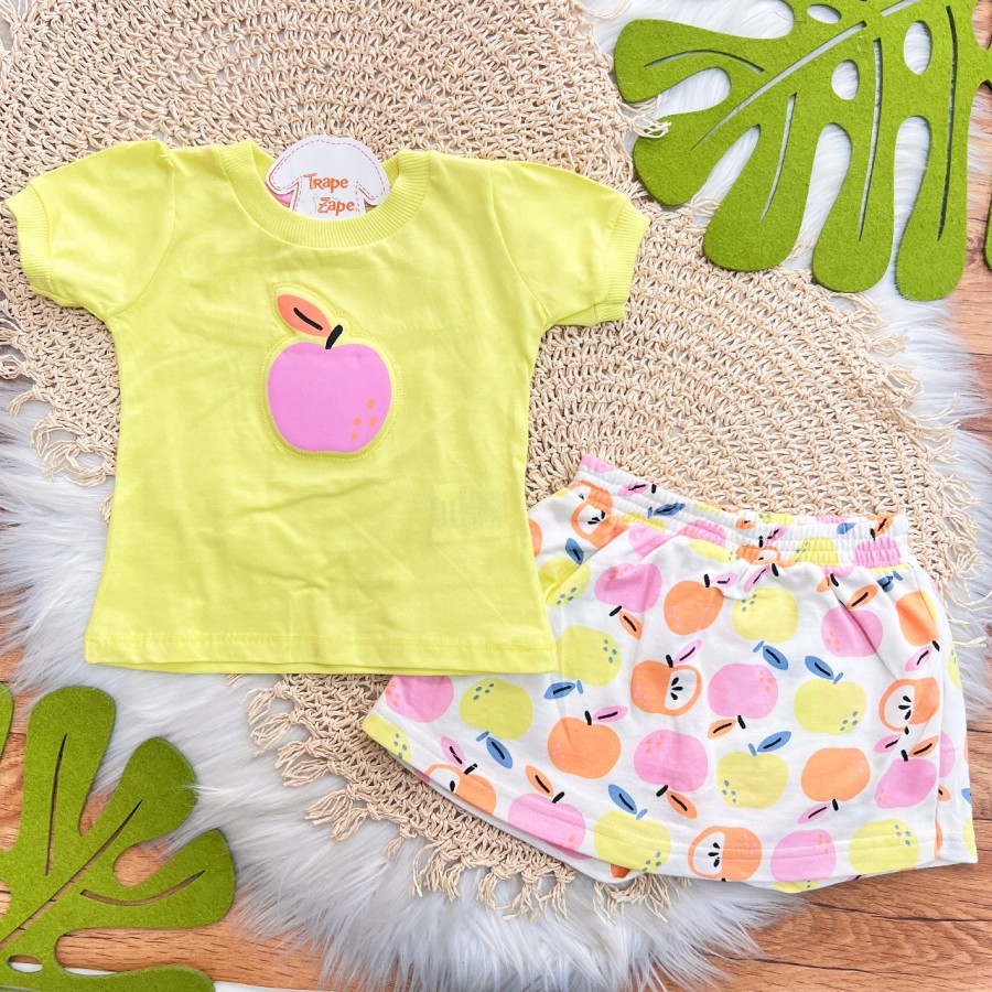 Conj. Blusa Maçã e Short Saia Frutinhas - Verde Neon